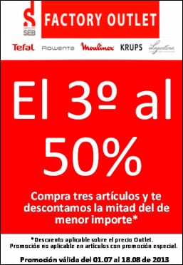 Factory Outlet Groupe Seb (Heron City, Barcelona) : -50% EXTRA en compra 3ª unidad