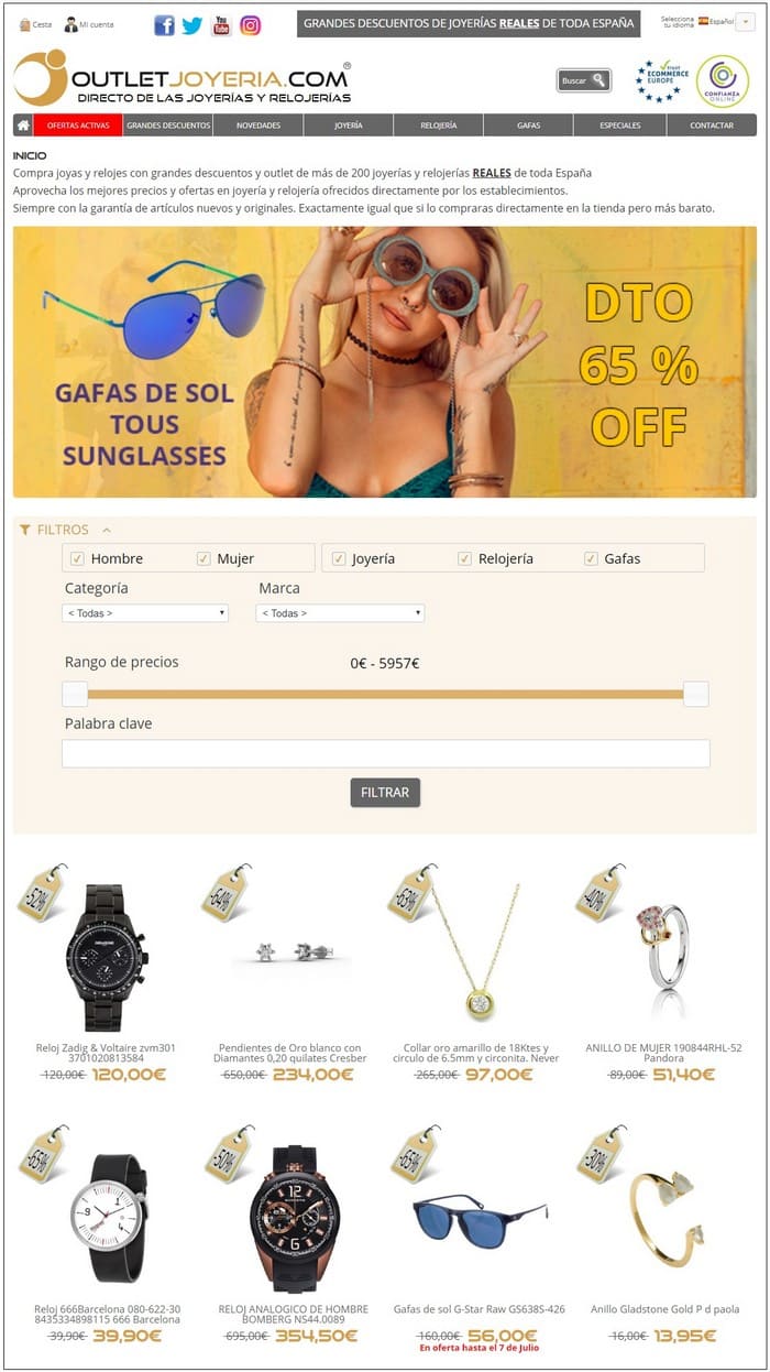Outletjoyeria - Outlet online joyeria relojeria y gafas de sol - NOB 333 - Julio 2019